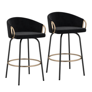 Worldwide Home Furnishings Lavo-26'' Stylish Counter Stool With Velvet Upholstery And Chic Bucket-style Comfort For Any Space Black,Aged Gold Velvet,Metal 203-560blk