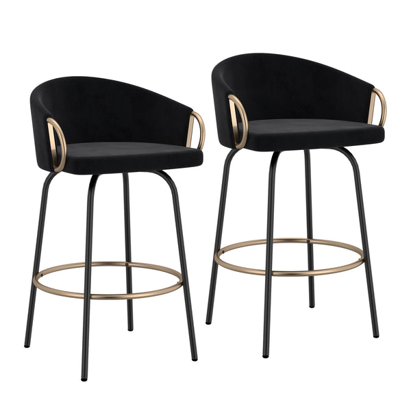 Worldwide Home Furnishings Lavo-26'' Stylish Counter Stool With Velvet Upholstery And Chic Bucket-style Comfort For Any Space Black,Aged Gold Velvet,Metal 203-560blk