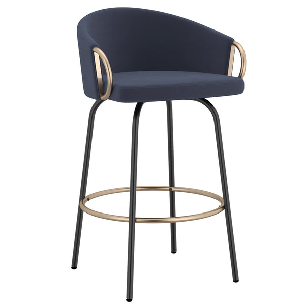 Worldwide Home Furnishings Lavo-26'' Stylish Counter Stool With Velvet Upholstery And Chic Bucket-style Comfort For Any Space Blue,Black,Aged Gold Velvet,Metal 203-560blu