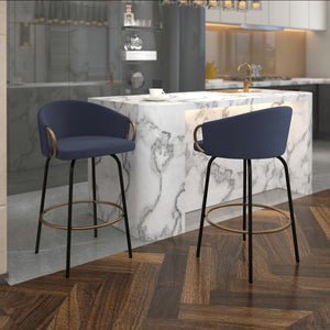 Worldwide Home Furnishings Lavo-26'' Stylish Counter Stool With Velvet Upholstery And Chic Bucket-style Comfort For Any Space Blue,Black,Aged Gold Velvet,Metal 203-560blu