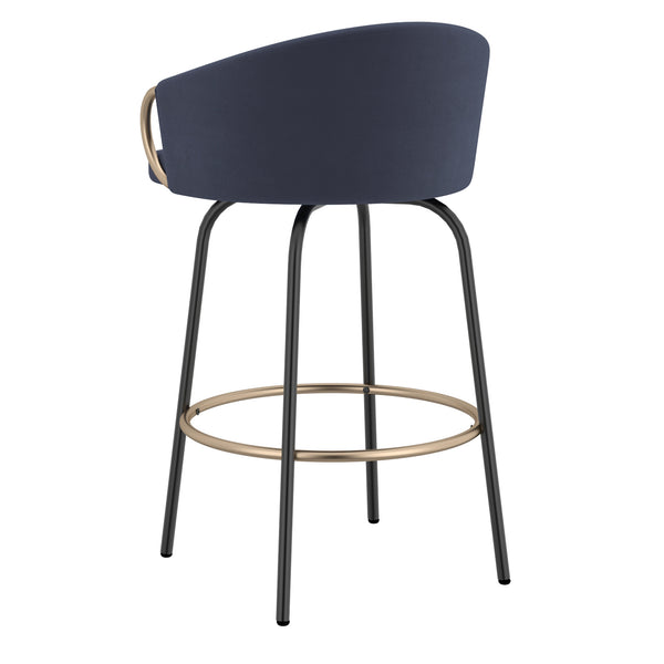 Worldwide Home Furnishings Lavo-26'' Stylish Counter Stool With Velvet Upholstery And Chic Bucket-style Comfort For Any Space Blue,Black,Aged Gold Velvet,Metal 203-560blu