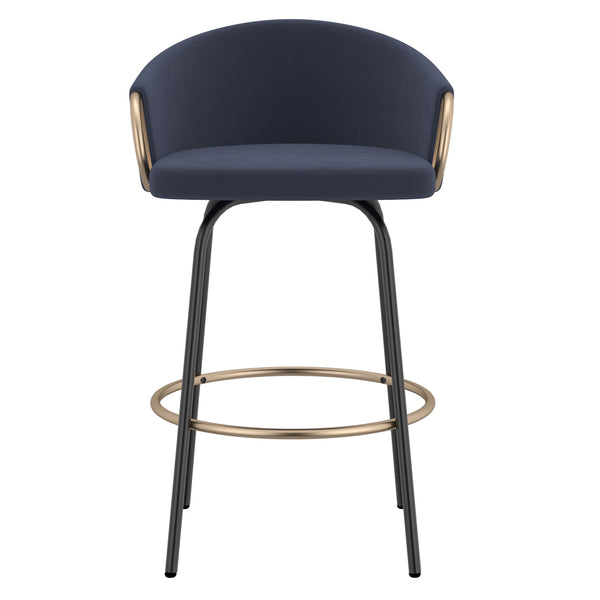 Worldwide Home Furnishings Lavo-26'' Stylish Counter Stool With Velvet Upholstery And Chic Bucket-style Comfort For Any Space Blue,Black,Aged Gold Velvet,Metal 203-560blu