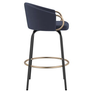 Worldwide Home Furnishings Lavo-26'' Stylish Counter Stool With Velvet Upholstery And Chic Bucket-style Comfort For Any Space Blue,Black,Aged Gold Velvet,Metal 203-560blu