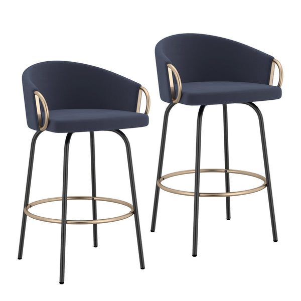 Worldwide Home Furnishings Lavo-26'' Stylish Counter Stool With Velvet Upholstery And Chic Bucket-style Comfort For Any Space Blue,Black,Aged Gold Velvet,Metal 203-560blu