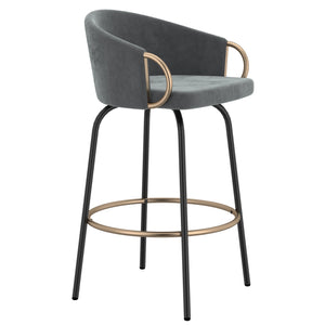 Worldwide Home Furnishings Lavo-26'' Stylish Counter Stool With Velvet Upholstery And Chic Bucket-style Comfort For Any Space Grey,Black,Aged Gold Velvet,Metal 203-560gy