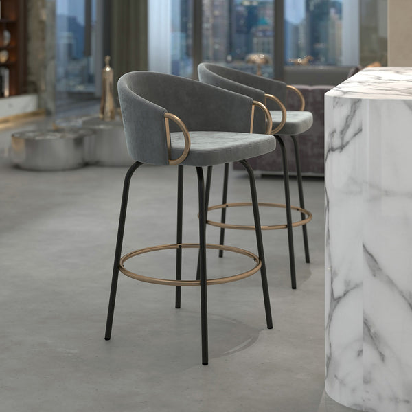Worldwide Home Furnishings Lavo-26'' Stylish Counter Stool With Velvet Upholstery And Chic Bucket-style Comfort For Any Space Grey,Black,Aged Gold Velvet,Metal 203-560gy