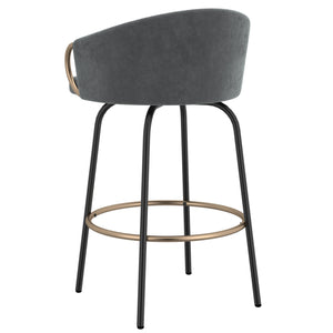 Worldwide Home Furnishings Lavo-26'' Stylish Counter Stool With Velvet Upholstery And Chic Bucket-style Comfort For Any Space Grey,Black,Aged Gold Velvet,Metal 203-560gy