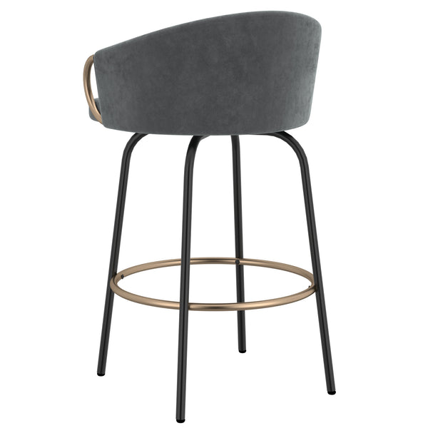 Worldwide Home Furnishings Lavo-26'' Stylish Counter Stool With Velvet Upholstery And Chic Bucket-style Comfort For Any Space Grey,Black,Aged Gold Velvet,Metal 203-560gy