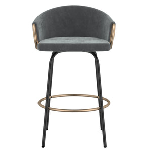 Worldwide Home Furnishings Lavo-26'' Stylish Counter Stool With Velvet Upholstery And Chic Bucket-style Comfort For Any Space Grey,Black,Aged Gold Velvet,Metal 203-560gy