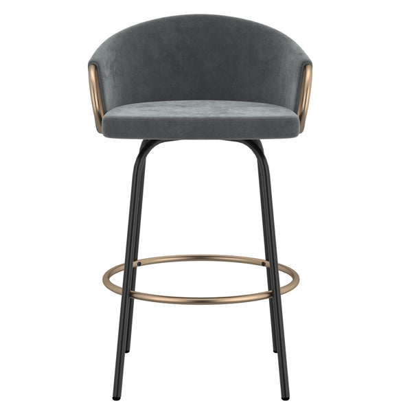Worldwide Home Furnishings Lavo-26'' Stylish Counter Stool With Velvet Upholstery And Chic Bucket-style Comfort For Any Space Grey,Black,Aged Gold Velvet,Metal 203-560gy