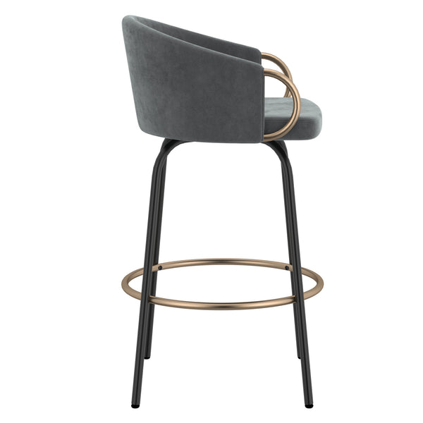 Worldwide Home Furnishings Lavo-26'' Stylish Counter Stool With Velvet Upholstery And Chic Bucket-style Comfort For Any Space Grey,Black,Aged Gold Velvet,Metal 203-560gy