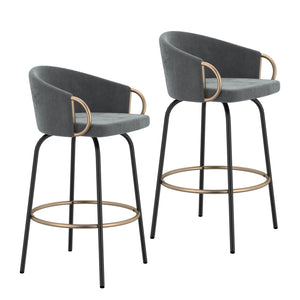 Worldwide Home Furnishings Lavo-26'' Stylish Counter Stool With Velvet Upholstery And Chic Bucket-style Comfort For Any Space Grey,Black,Aged Gold Velvet,Metal 203-560gy