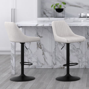 Worldwide Home Furnishings Kron-air Stylish Adjustable Stool With Winged Back And Tufted Upholstery For Bar Or Counter Use Beige,Black Fabric,Metal 203-574bg