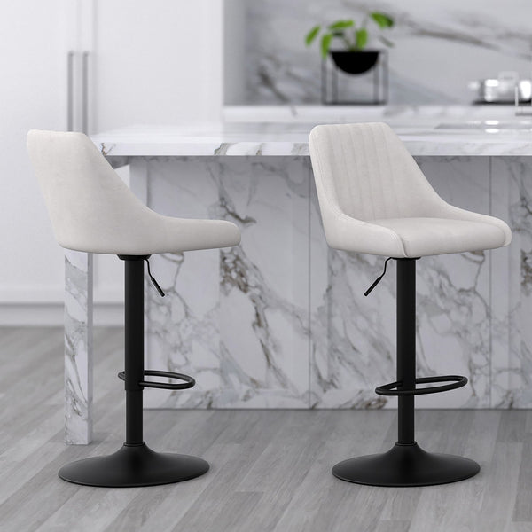 Worldwide Home Furnishings Kron-air Stylish Adjustable Stool With Winged Back And Tufted Upholstery For Bar Or Counter Use Beige,Black Fabric,Metal 203-574bg