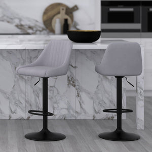 Worldwide Home Furnishings Kron-air Stylish Adjustable Stool With Winged Back And Tufted Upholstery For Bar Or Counter Use Grey,Black Fabric,Metal 203-574gy