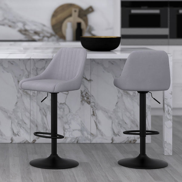 Worldwide Home Furnishings Kron-air Stylish Adjustable Stool With Winged Back And Tufted Upholstery For Bar Or Counter Use Grey,Black Fabric,Metal 203-574gy