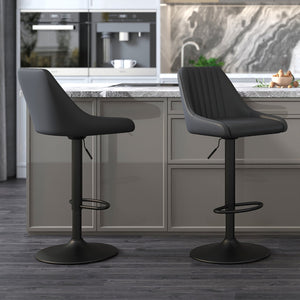 Worldwide Home Furnishings Kron-air Stylish Adjustable Stool With Winged Back And Tufted Upholstery For Bar Or Counter Use Black,Black Faux Leather,Metal 203-574pubk