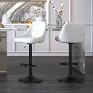Worldwide Home Furnishings Kron-air Stylish Adjustable Stool With Winged Back And Tufted Upholstery For Bar Or Counter Use White,Black Faux Leather,Metal 203-574puwt