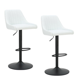 Worldwide Home Furnishings Kron-air Stylish Adjustable Stool With Winged Back And Tufted Upholstery For Bar Or Counter Use White,Black Faux Leather,Metal 203-574puwt