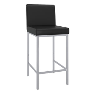 Worldwide Home Furnishings Porto-26" Contemporary Counter Stool With Faux Leather Comfort For Stylish Home Bars And Dining Areas Black,Chrome Faux Leather,Metal 203-576bk