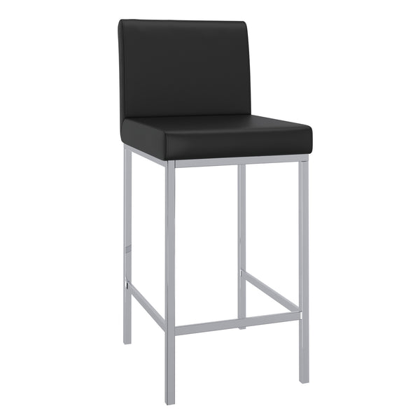Worldwide Home Furnishings Porto-26" Contemporary Counter Stool With Faux Leather Comfort For Stylish Home Bars And Dining Areas Black,Chrome Faux Leather,Metal 203-576bk