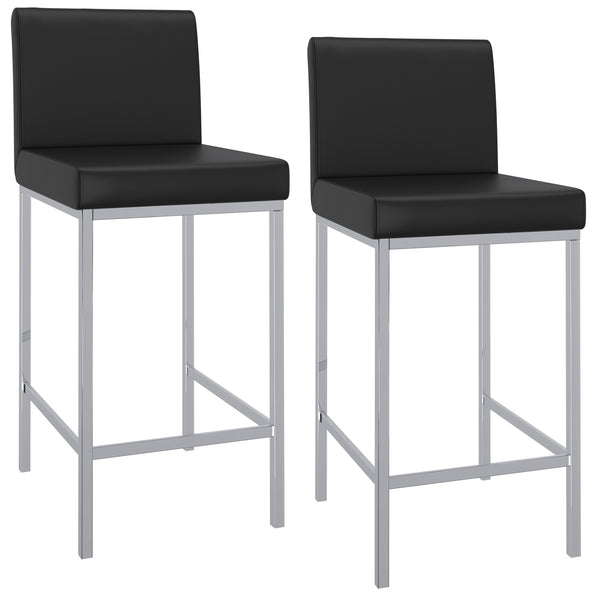 Worldwide Home Furnishings Porto-26" Contemporary Counter Stool With Faux Leather Comfort For Stylish Home Bars And Dining Areas Black,Chrome Faux Leather,Metal 203-576bk