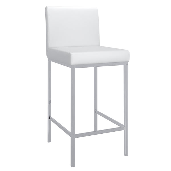 Worldwide Home Furnishings Porto-26" Contemporary Counter Stool With Faux Leather Comfort For Stylish Home Bars And Dining Areas White,Chrome Faux Leather,Metal 203-576wt