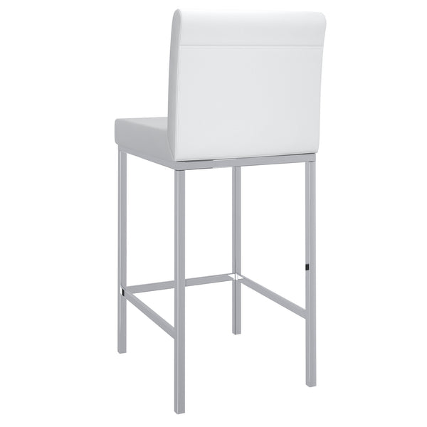 Worldwide Home Furnishings Porto-26" Contemporary Counter Stool With Faux Leather Comfort For Stylish Home Bars And Dining Areas White,Chrome Faux Leather,Metal 203-576wt