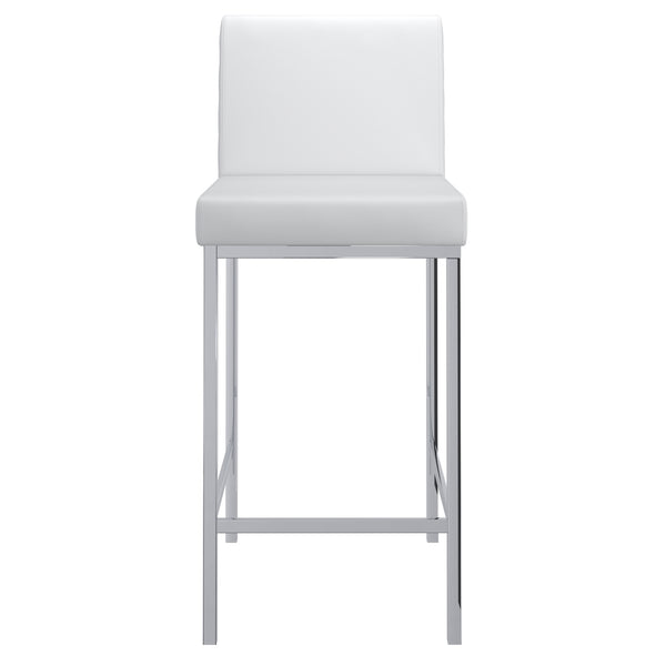 Worldwide Home Furnishings Porto-26" Contemporary Counter Stool With Faux Leather Comfort For Stylish Home Bars And Dining Areas White,Chrome Faux Leather,Metal 203-576wt