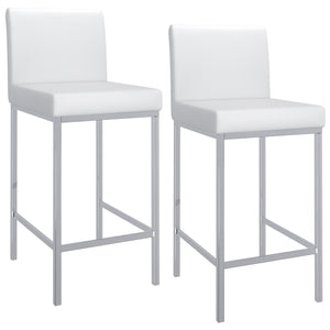 Worldwide Home Furnishings Porto-26" Contemporary Counter Stool With Faux Leather Comfort For Stylish Home Bars And Dining Areas White,Chrome Faux Leather,Metal 203-576wt