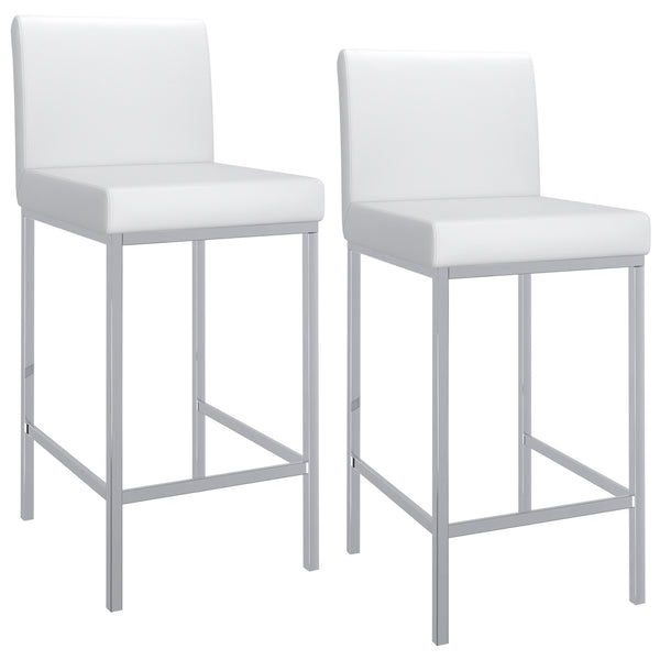 Worldwide Home Furnishings Porto-26" Contemporary Counter Stool With Faux Leather Comfort For Stylish Home Bars And Dining Areas White,Chrome Faux Leather,Metal 203-576wt