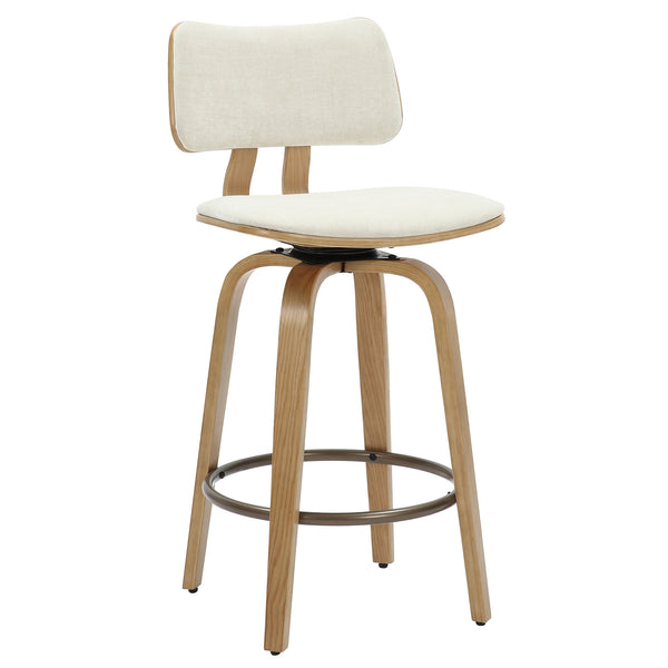 Worldwide Home Furnishings Zuni-26' Mid-century Modern Counter Stool With Beige Fabric, Bentwood Frame & Swivel Comfort Beige,Natural Fabric,Bentwood 203-581bg