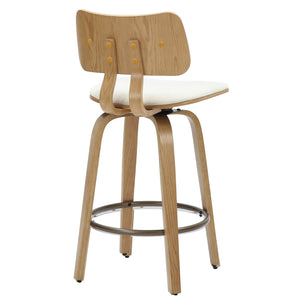 Worldwide Home Furnishings Zuni-26' Mid-century Modern Counter Stool With Beige Fabric, Bentwood Frame & Swivel Comfort Beige,Natural Fabric,Bentwood 203-581bg