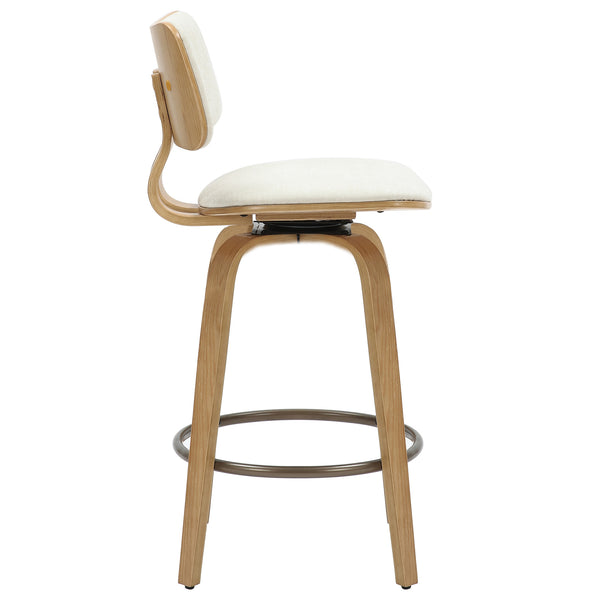 Worldwide Home Furnishings Zuni-26' Mid-century Modern Counter Stool With Beige Fabric, Bentwood Frame & Swivel Comfort Beige,Natural Fabric,Bentwood 203-581bg
