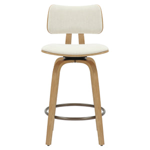 Worldwide Home Furnishings Zuni-26' Mid-century Modern Counter Stool With Beige Fabric, Bentwood Frame & Swivel Comfort Beige,Natural Fabric,Bentwood 203-581bg