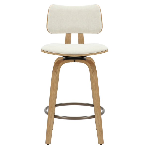 Worldwide Home Furnishings Zuni-26' Mid-century Modern Counter Stool With Beige Fabric, Bentwood Frame & Swivel Comfort Beige,Natural Fabric,Bentwood 203-581bg