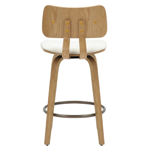 Worldwide Home Furnishings Zuni-26' Mid-century Modern Counter Stool With Beige Fabric, Bentwood Frame & Swivel Comfort Beige,Natural Fabric,Bentwood 203-581bg