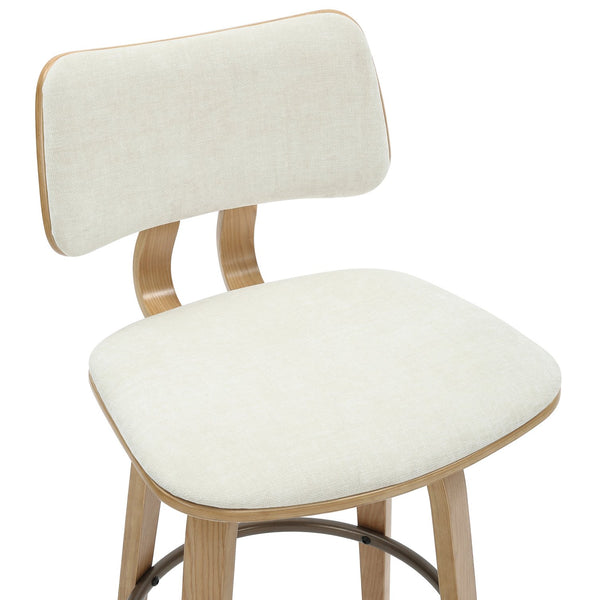 Worldwide Home Furnishings Zuni-26' Mid-century Modern Counter Stool With Beige Fabric, Bentwood Frame & Swivel Comfort Beige,Natural Fabric,Bentwood 203-581bg