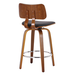 Worldwide Home Furnishings Zuni-26' Stylish Mid-century Modern Counter Stool With Swivel Design And Faux Leather Upholstery Black,Walnut Faux Leather,Bentwood 203-581pubk