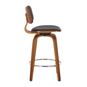 Worldwide Home Furnishings Zuni-26' Stylish Mid-century Modern Counter Stool With Swivel Design And Faux Leather Upholstery Black,Walnut Faux Leather,Bentwood 203-581pubk