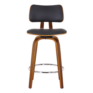 Worldwide Home Furnishings Zuni-26' Stylish Mid-century Modern Counter Stool With Swivel Design And Faux Leather Upholstery Black,Walnut Faux Leather,Bentwood 203-581pubk