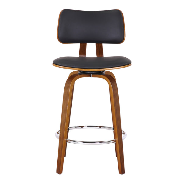 Worldwide Home Furnishings Zuni-26' Stylish Mid-century Modern Counter Stool With Swivel Design And Faux Leather Upholstery Black,Walnut Faux Leather,Bentwood 203-581pubk