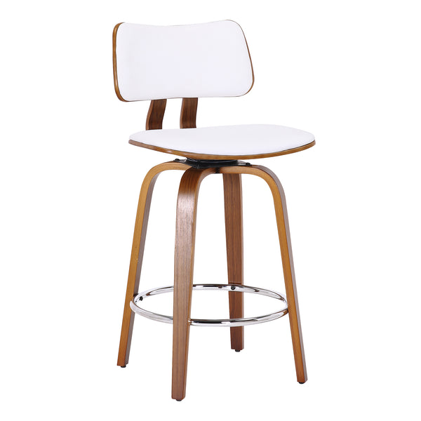 Worldwide Home Furnishings Zuni-26' Stylish Mid-century Modern Counter Stool With Swivel Design And Faux Leather Upholstery White,Walnut Faux Leather,Bentwood 203-581puwt