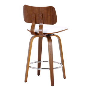 Worldwide Home Furnishings Zuni-26' Stylish Mid-century Modern Counter Stool With Swivel Design And Faux Leather Upholstery White,Walnut Faux Leather,Bentwood 203-581puwt