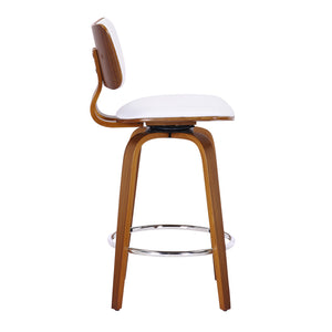 Worldwide Home Furnishings Zuni-26' Stylish Mid-century Modern Counter Stool With Swivel Design And Faux Leather Upholstery White,Walnut Faux Leather,Bentwood 203-581puwt
