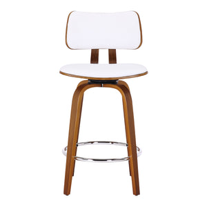 Worldwide Home Furnishings Zuni-26' Stylish Mid-century Modern Counter Stool With Swivel Design And Faux Leather Upholstery White,Walnut Faux Leather,Bentwood 203-581puwt