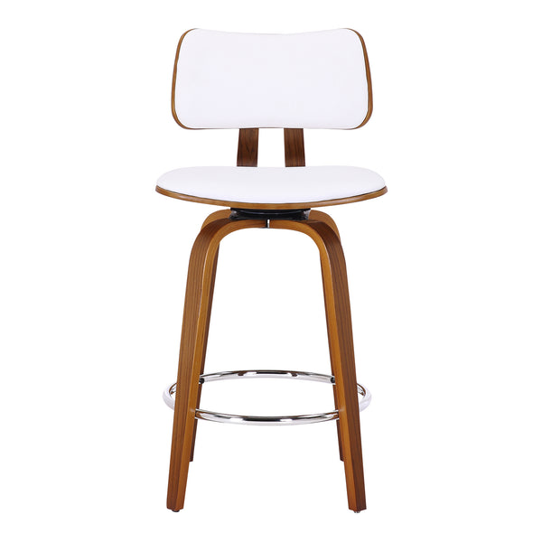 Worldwide Home Furnishings Zuni-26' Stylish Mid-century Modern Counter Stool With Swivel Design And Faux Leather Upholstery White,Walnut Faux Leather,Bentwood 203-581puwt
