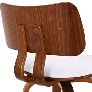 Worldwide Home Furnishings Zuni-26' Stylish Mid-century Modern Counter Stool With Swivel Design And Faux Leather Upholstery White,Walnut Faux Leather,Bentwood 203-581puwt