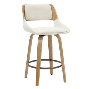 Worldwide Home Furnishings Hudson-26' Mid-century Modern Counter Stool In Beige Fabric With Swivel & Gold Footrest Comfort Beige,Natural Fabric,Bentwood 203-582bg