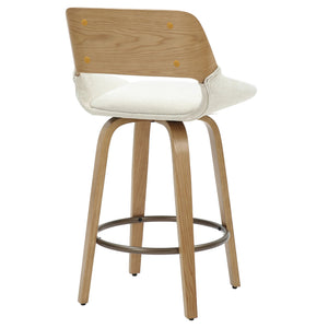 Worldwide Home Furnishings Hudson-26' Mid-century Modern Counter Stool In Beige Fabric With Swivel & Gold Footrest Comfort Beige,Natural Fabric,Bentwood 203-582bg